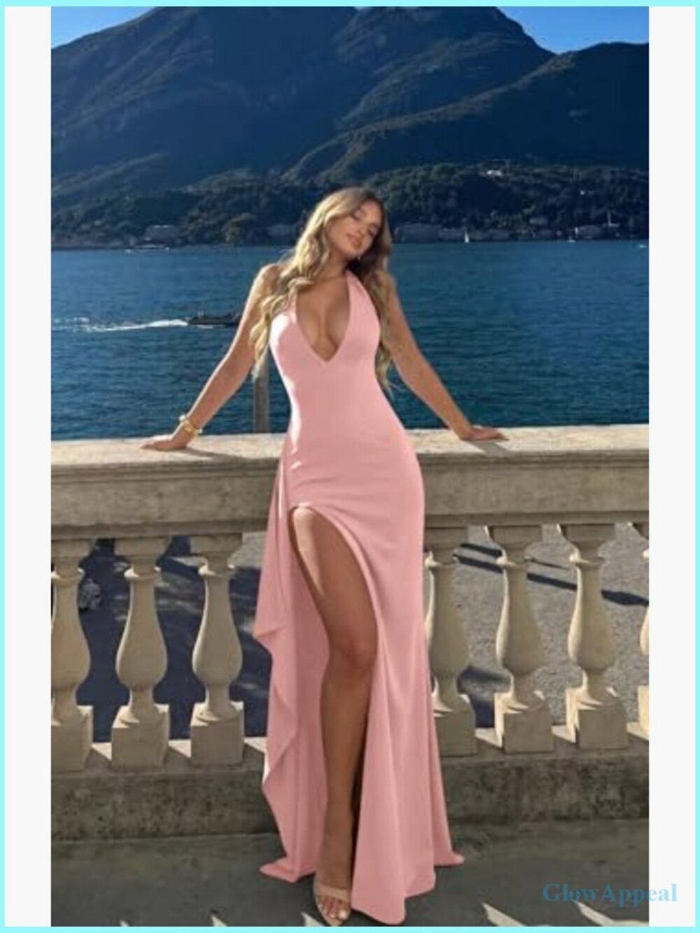 Deep V-Neck Halter High Split Backless Maxi Dress S-XL - Picture 3 of 7